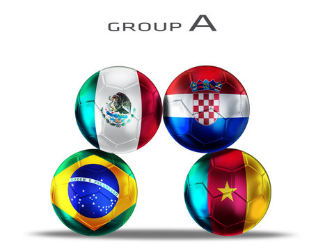 soccer balls with group A teams flags, Football Brazil 2014.