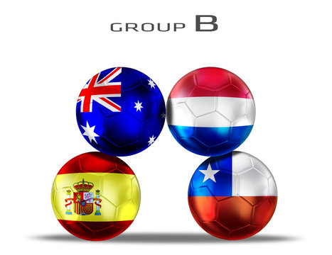 soccer balls with group B teams flags, Football Brazil 2014.