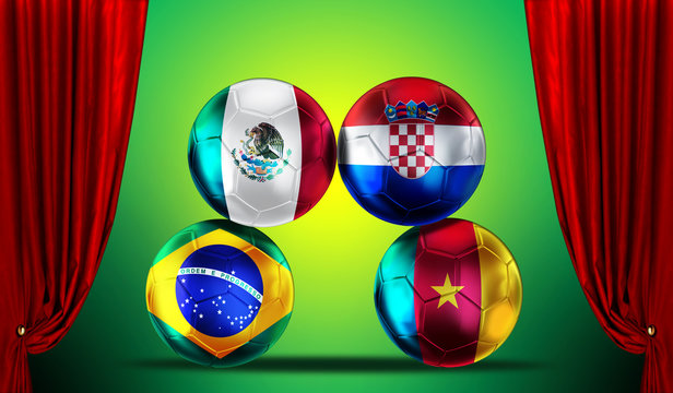 soccer balls with group A teams flags, Football Brazil 2014.