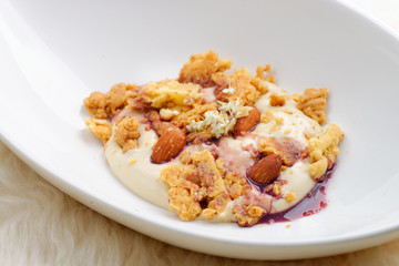 Modern style zabaglione Italian dessert with almonds