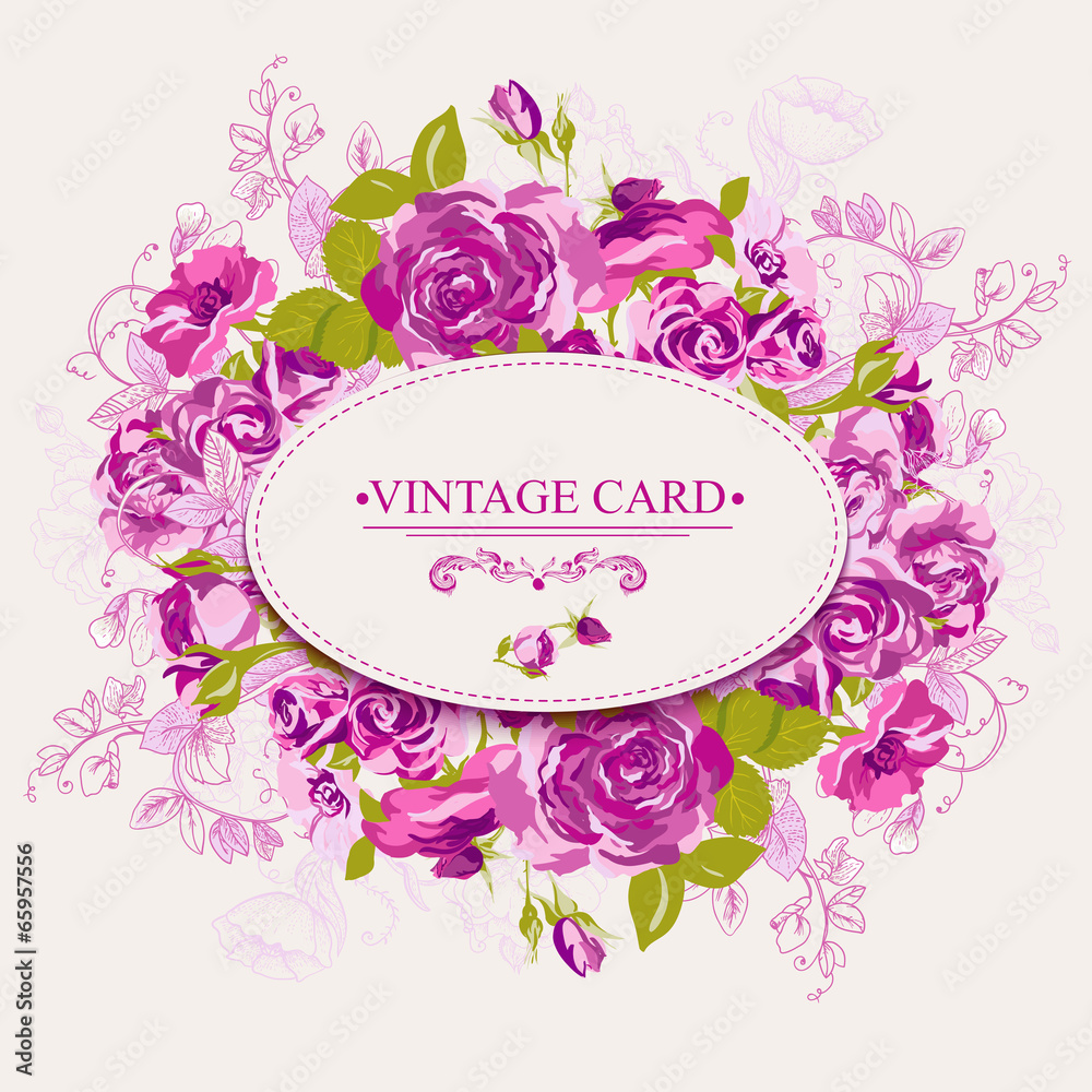 Wall mural Vintage Floral Card with Roses