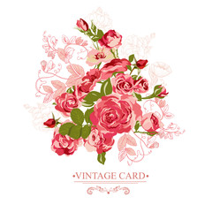 Fototapeta na wymiar Vintage Floral Card with Roses