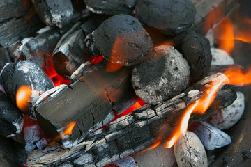 fire, burning charcoals