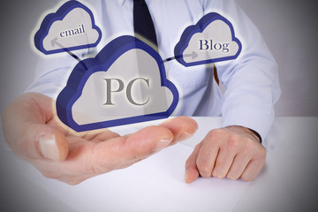 businessman in the office with cloud