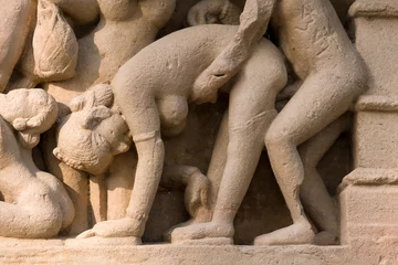 Gordijnen Erotic Temple in Khajuraho. Madhya Pradesh, India. © OlegD