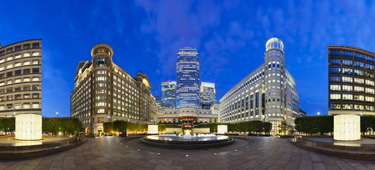 Cabot Square In London at night