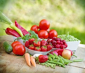 Fresh organic fruits and vegetables on a table