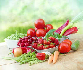 Organic fruits and vegetables on a table