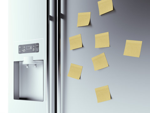 yellow notes on fridge background