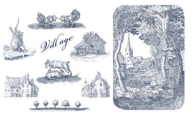 Fototapeta premium Village illustration