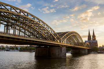 Cologne Cathedral and hohenzollern Bridge at Sunset