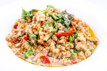Thai spicy food, stir fried pork whit basil