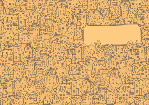 Greeting card with city pattern and a window for text