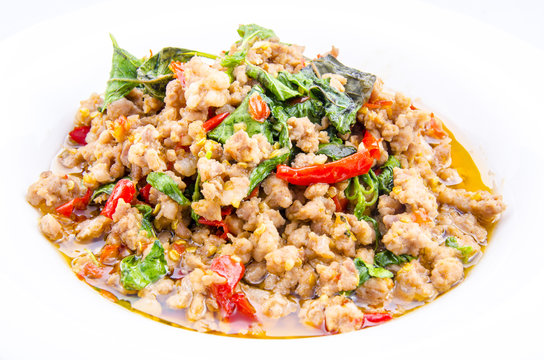 Thai spicy food, stir fried pork whit basil