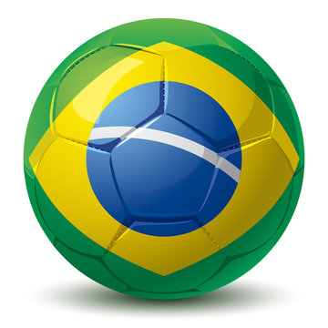 blue soccer bali with brazilian flag pattern