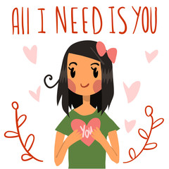 Romantic cute All I need is you postcard.