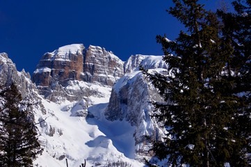 Dolomites rock in winter time