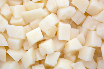 Close view of diced potatoes