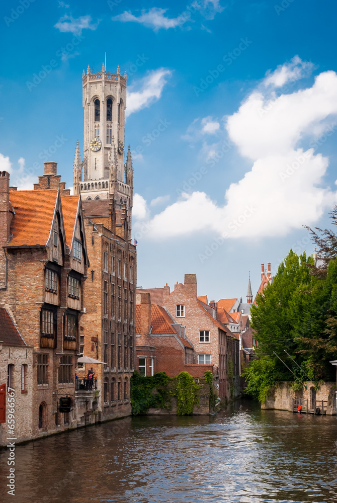 Wall mural Bruges, Belgium, Minnewater lake