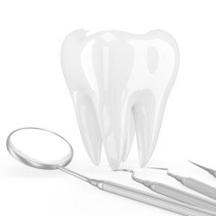 dentist tools and tooth