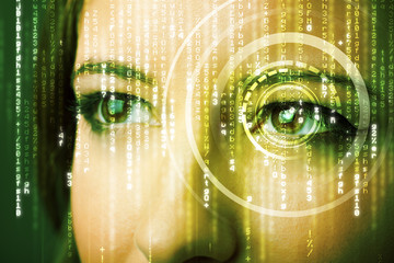 Modern cyber woman with matrix eye
