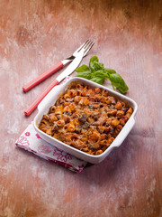 oven pasta with tomato sauce and eggplants