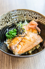 Salmon teriyaki on rice