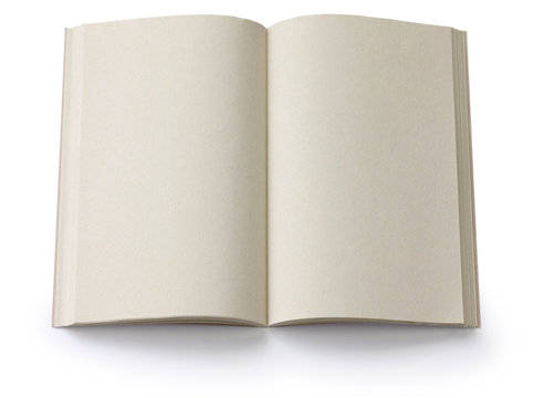 opened blank paperback isolated on white background