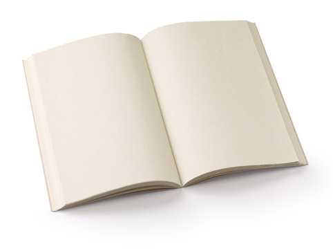 opened blank paperback isolated on white background