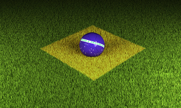 Soccer field with flag of brazil
