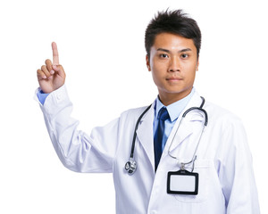 Asian doctor finger point up