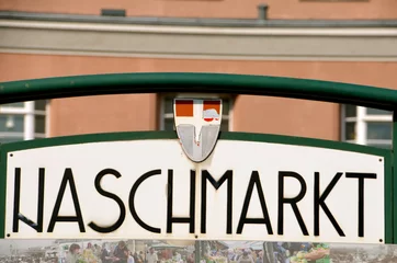 Poster Naschmarkt, famous food market in Vienna city centre © lucazzitto