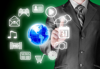 Business man pressing an icon in air