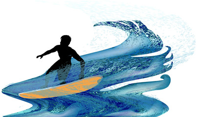 Silhouette of a surfer in turbulent waves