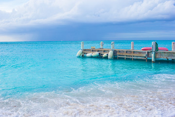 Perfect beach with pier at caribbean island in Turks and Caicos