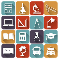 School and education flat icons. Vector set.