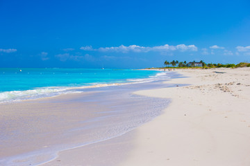 Perfect white beach with turquoise water at caribbean island