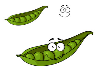 Fresh green cartoon peas in a pod
