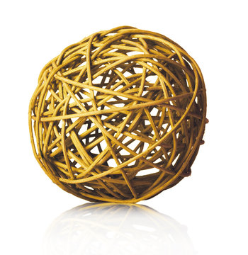 golden ball of yarn on the white background