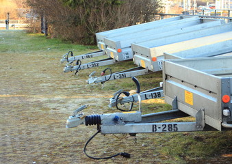 Trailers for rental parked on lawn