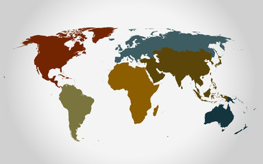 Landkarte *** Weltkarte colorful continents