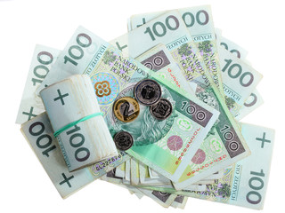 Money and savings. Stack of 100's polish zloty banknotes