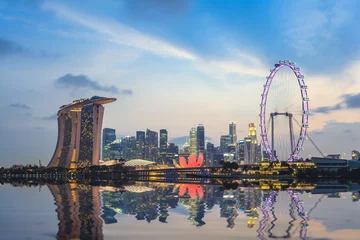 Photo sur Plexiglas Singapour Horizon de ville de Singapour à Marina Bay