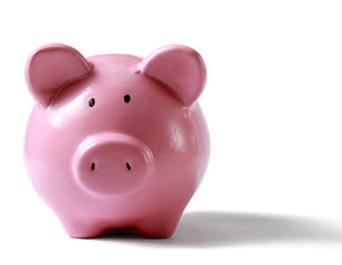 Piggy bank style money box isolated on a white background
