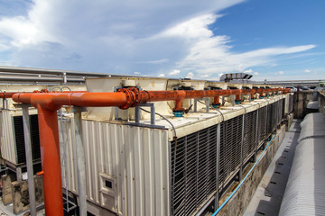 Industrial air conditioner on the roof with blue sky