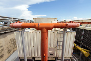 Industrial air conditioner on the roof with blue sky