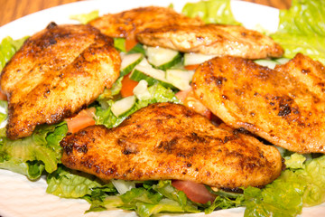 Barbecue chicken with fresh salad