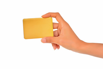 yellow card in a woman hand