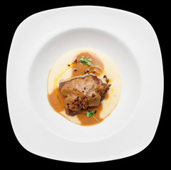 Stewed veal with potato mash, isolated