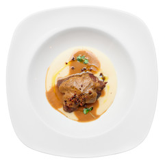 Stewed veal with potato mash, isolated